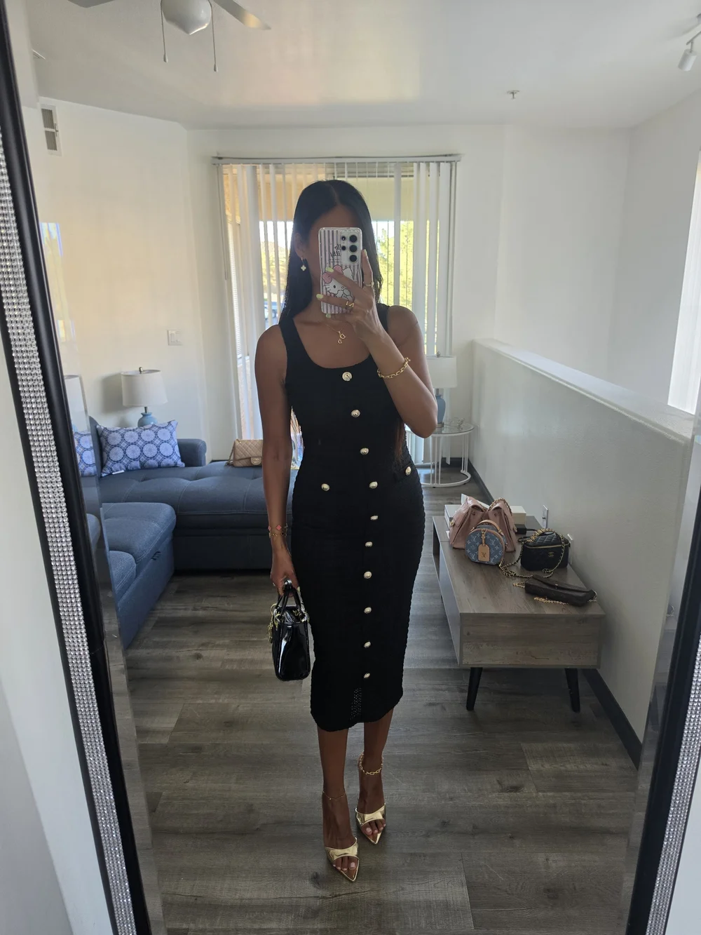 Classic Black Button-Front Midi Dress - Picture 16 of 17
